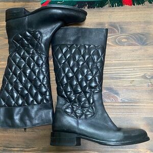 St Emile Black Knee High Quilted Leather Boots